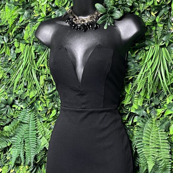 SUNSET SPRINGS Dress Women XS Black Strapless Plunging V Ruffle Hem Fitted 2640 - Picture 5 of 7